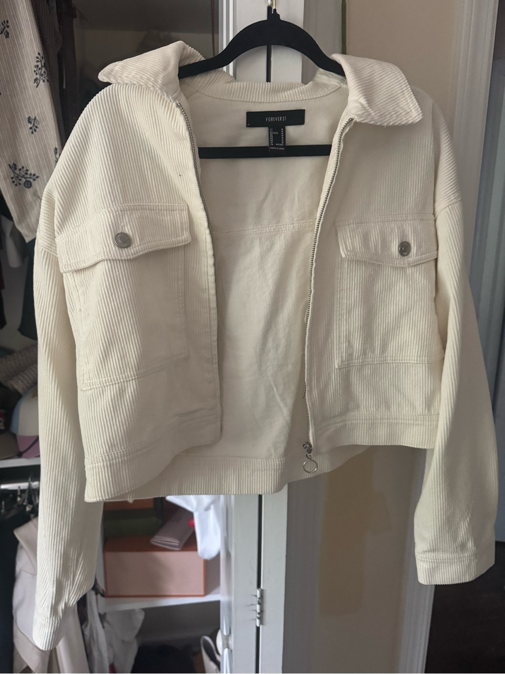 Forever 21 Cream Corduroy Cropped Jacket